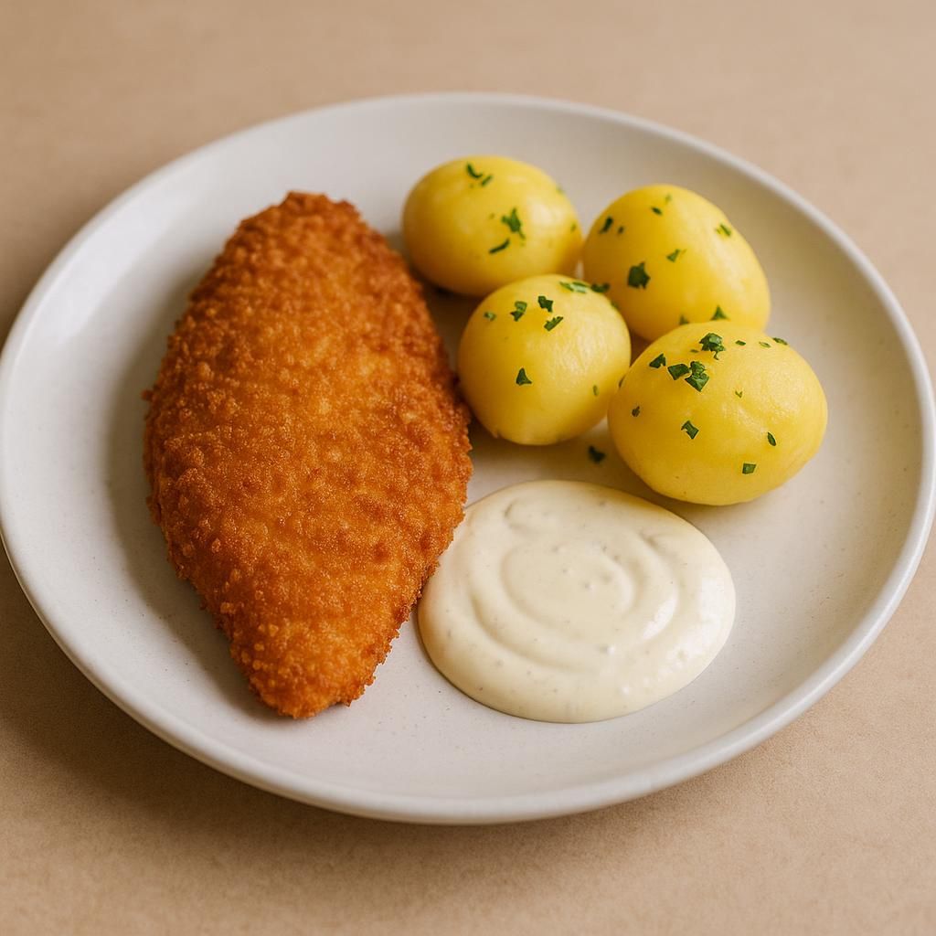 Sprödbakad fiskfile med citroncreme kokt potatis